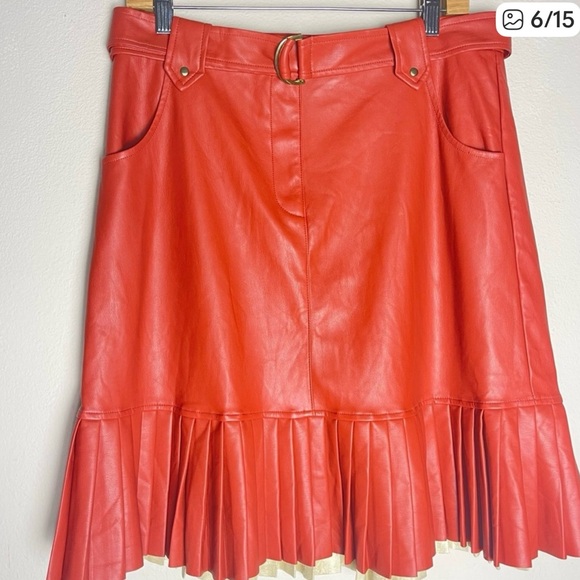 RYEGRASS Orange Vegan Pleated Skirt - Picture 6 of 15